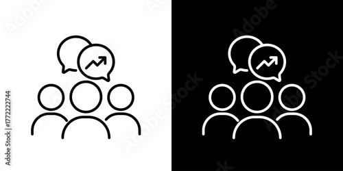 Teamwork and Growth Business Collaboration Icon in Black and White Variations