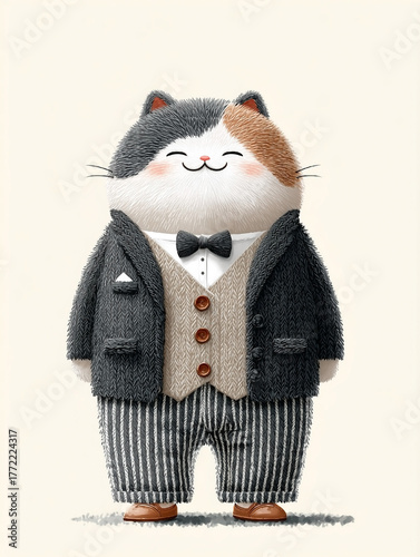 Wallpaper Mural Cartoon cat wearing a suit and bow tie. The cat is smiling and he is happy Torontodigital.ca