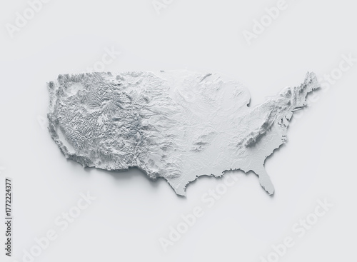 USA Map Gray And White Shaded Relief Textured Map On White Background 3D Illustration
