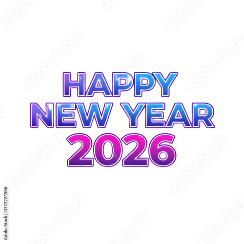 Happy New Year 2026 neon glow text PNG with transparent background image.
