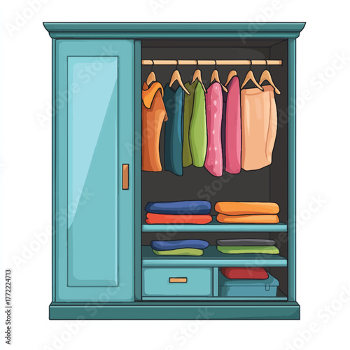 Elegant wardrobe with clothes and accessories storage for home