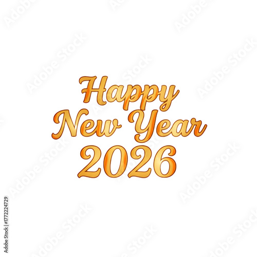 Happy New Year 2026 metallic gold 3D text PNG on transparent background

