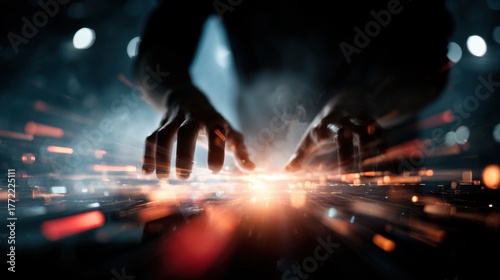 Hands Hovering Above Biometric Interface with Digital Effects