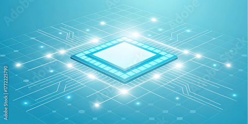 Tech chip concept, bright circuit design, digital grid, vector illustration, sci-fi decor, innovation element, electronic product, modern technology, visual layout, tech background.