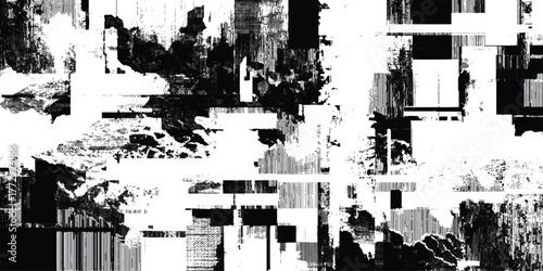 Paint glitch grunge Splatter and Halftone Dots Intersect with Vintage Scratched Overlays.