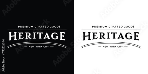 Heritage logo with text and graphic elements, presented in both black and white versions for versatility
