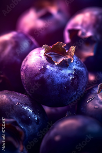 Wallpaper Mural Close up of blueberries with a purple background. The blueberries are shiny and wet Torontodigital.ca