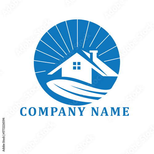 Real estate company logo design featuring a house icon, a building symbol, and a vector illustration of