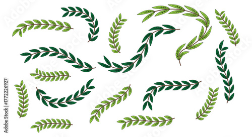 Leaf Branch Decorative Set — Green and Teal Botanical Elements