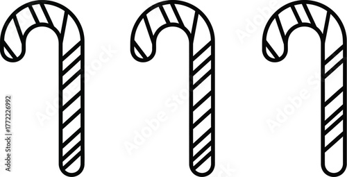 Three candy canes, classic Christmas sweet treat illustration