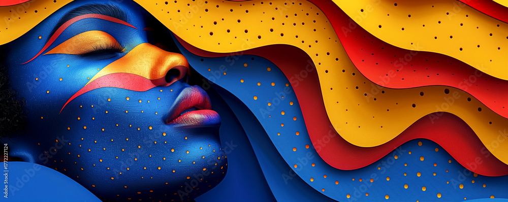 custom made wallpaper toronto digitalA woman's face is painted with blue and yellow colors