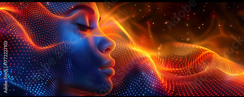 Wallpaper Mural A woman's face is shown in a colorful, abstract style Torontodigital.ca