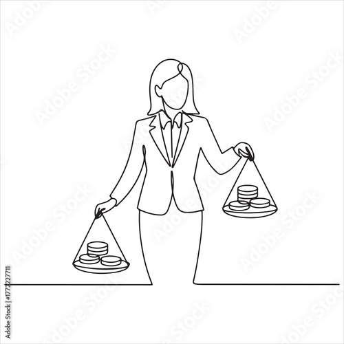 Balancing Finances A Woman's Financial Equilibrium with Coins