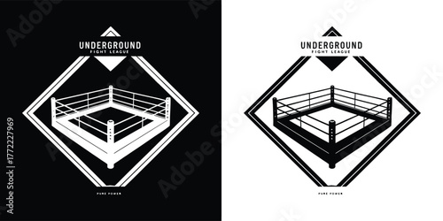 Underground wrestling ring in a diamond shape, black and white
