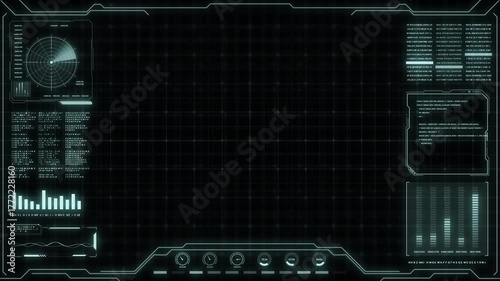 Digital screen with futuristic data and technology. A modern high-tech interface for video backgrounds and graphic design, featuring science fiction themes for creative projects.
