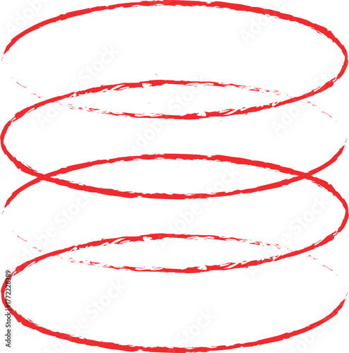 Red Hand Drawn Spiral Ellipses Stacked on White Background vector illustration