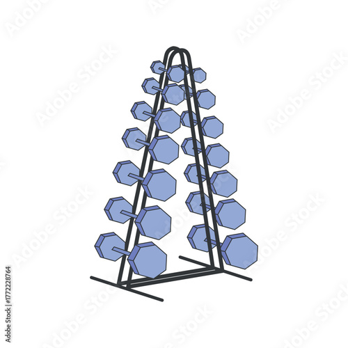Dumbbell rack vector illustration. Gym equipment flat image, isolated clip art