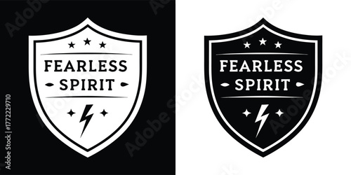 Fearless spirit logo with lightning bolt, presented in both black and white versions for versatile design applications