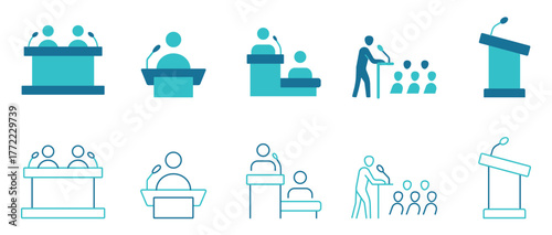 Business Conference Icon Set. Conference Call, Presentation, Business Conference, Group Discussion. Vector and illustrator