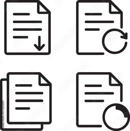 a set of icons related to document management in black