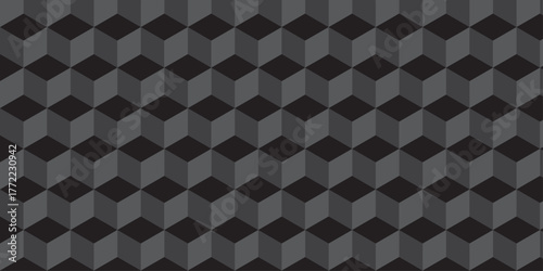 Black cube seamless creative cubes decoration triangle wall and wallpaper textile vector square tile, mosaic endless repeat hexagon block texture background.	
