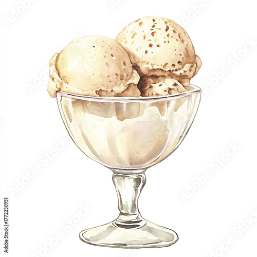 Delicious Vanilla Ice Cream Scoops in a Glass Cup.