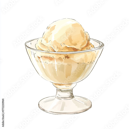 Delicious Vanilla Ice Cream Sundae in a Glass Bowl.