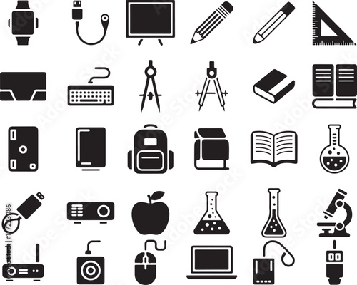 Collection of educational and technological icons technology