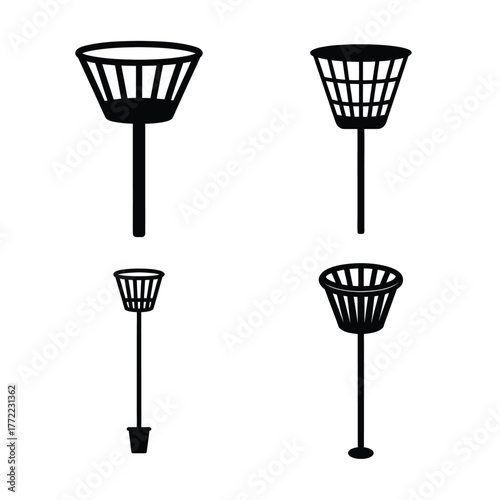 Basketball Hoop Silhouette Icons Collection for Sports and Recreation