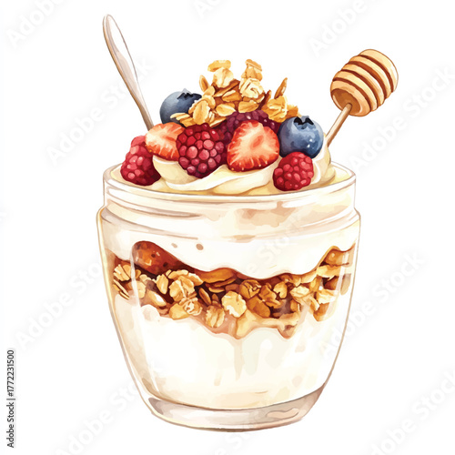 Delicious Yogurt Parfait with Fresh Berries and Granola.