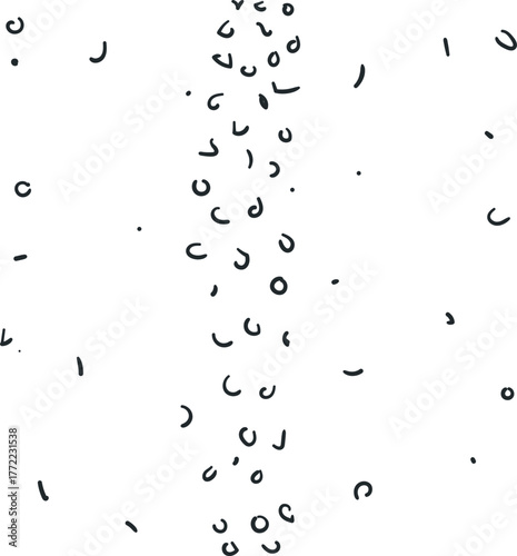 The texture consists of small particles, lines, and dots. In the center, objects are clustered vertically.