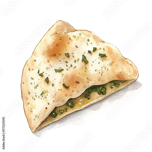 Deliciously baked flatbread with savory green filling perfect snack or meal.