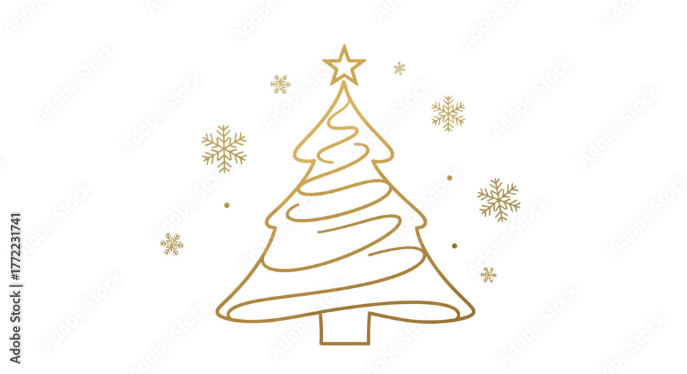 Obraz premium Create a warm holiday greeting with this simple yet elegant gold Christmas tree and snowflakes, perfect for invitations, cards, and festive social media posts