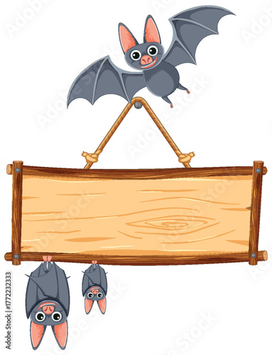 Cartoon Bats with Wooden Hanging Signboard