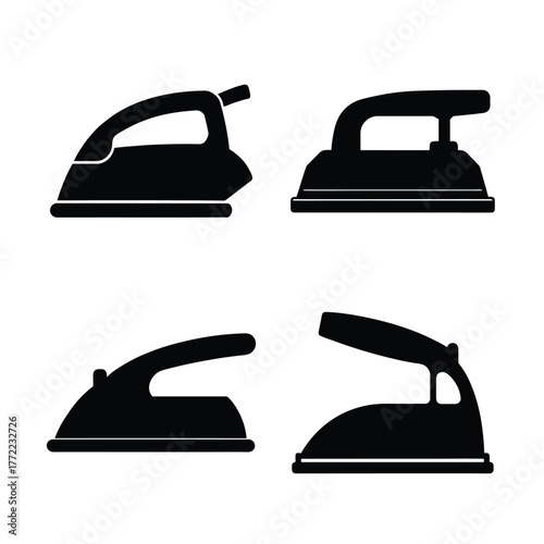 Electric Iron Silhouette Icons Collection for Laundry and Household