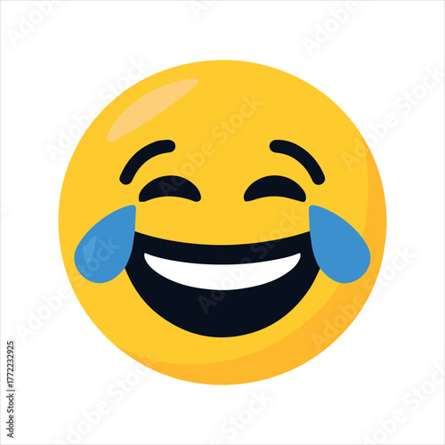 Joyful laughing emoji with tears of joy isolated on transparent background