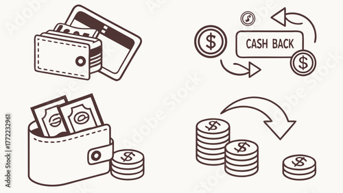 Wallet cash back coins payment finance vector