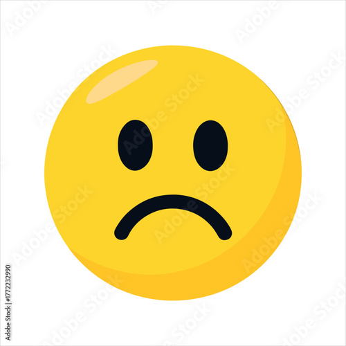 A classic sad face emoji with a downturned mouth and droopy eyes isolated on transparent background