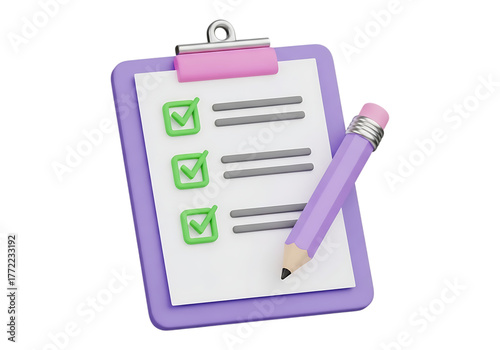 3d icon of clipboard with check marks isolated on transparent background, to do list concept