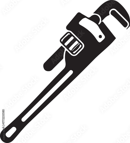 Black pipe wrench isolated on white background illustration for plumbing