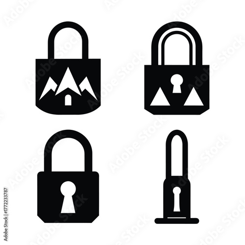 Padlock Silhouette Icons Collection for Security and Protection