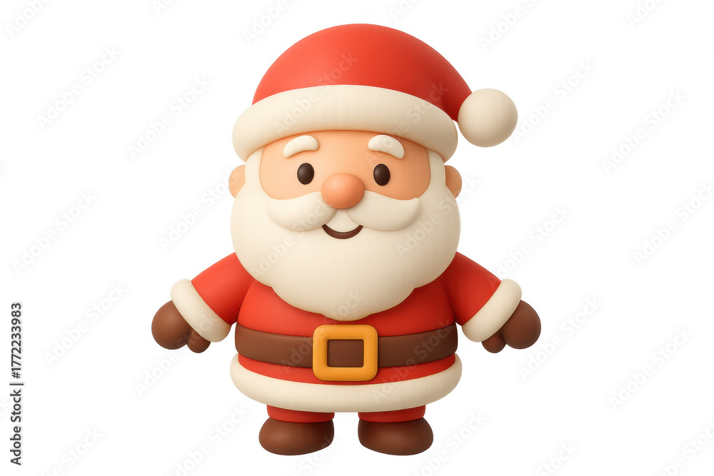 Obraz premium Santa claus 3d render character smiling, wearing a red suit with a white beard, perfect for holidays. Transparent background