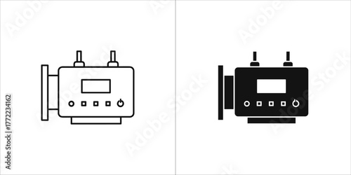 Black and white icon set of a transformer
