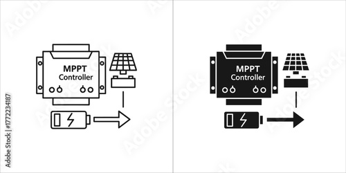Black and white icon set of a mppt controller