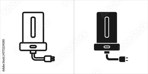 Black and white vector drawing of a power bank