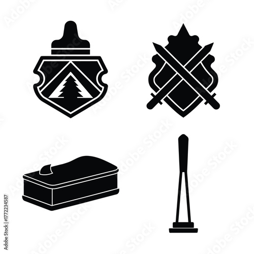 Ski equipment silhouette icons collection for winter sports and outdoor adventure design