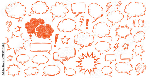 red comic bubble and symbol set