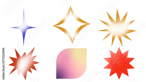 Collection of vibrant starburst shapes for graphic design and decorative elements vector illustration