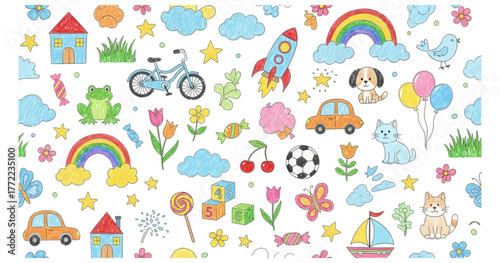 Wallpaper Mural playful childhood doodle icon set Torontodigital.ca