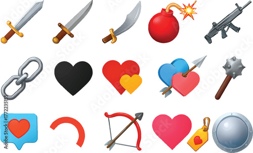 set of red heart icons for love and valentine design